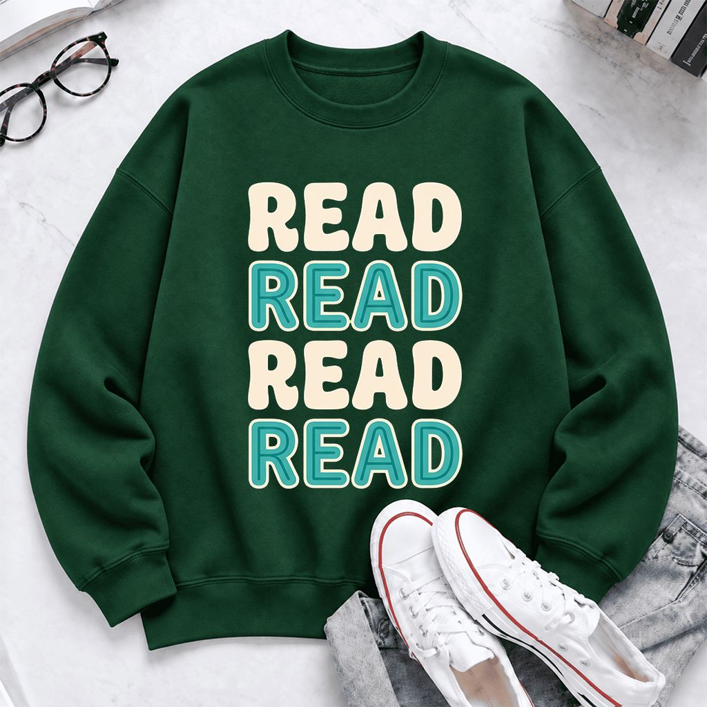 Read Read Read Read Softstyle Sweatshirt | Simple Book Lover Gift Forest Green