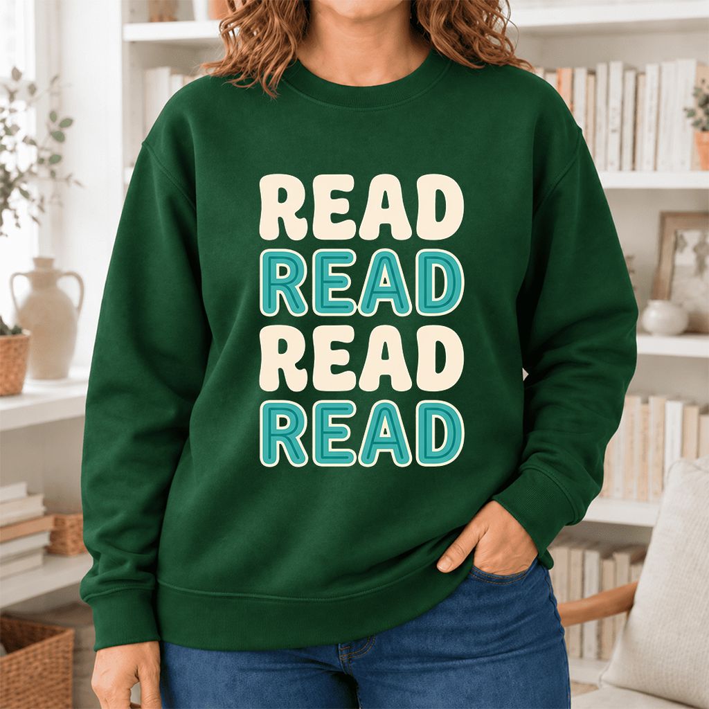 Read Read Read Read Softstyle Sweatshirt | Simple Book Lover Gift Forest Green