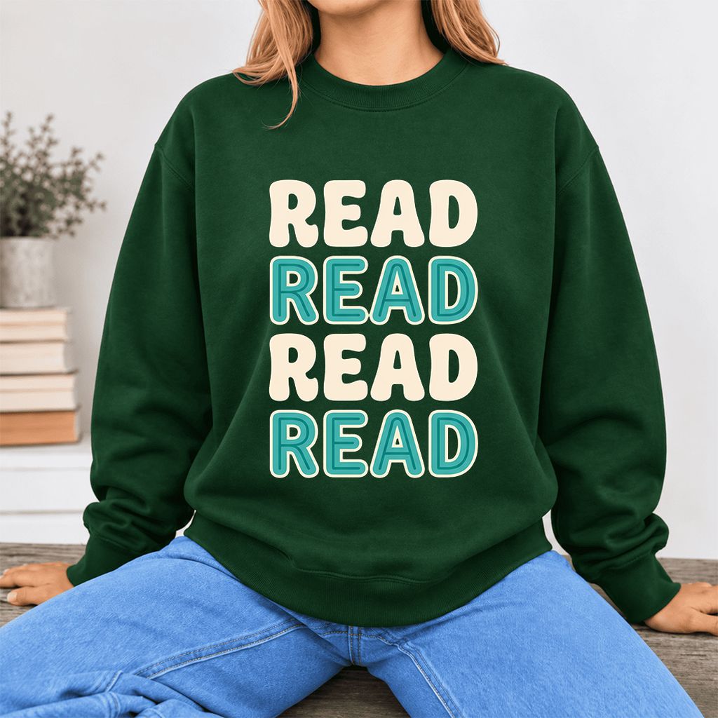 Read Read Read Read Softstyle Sweatshirt | Simple Book Lover Gift Forest Green