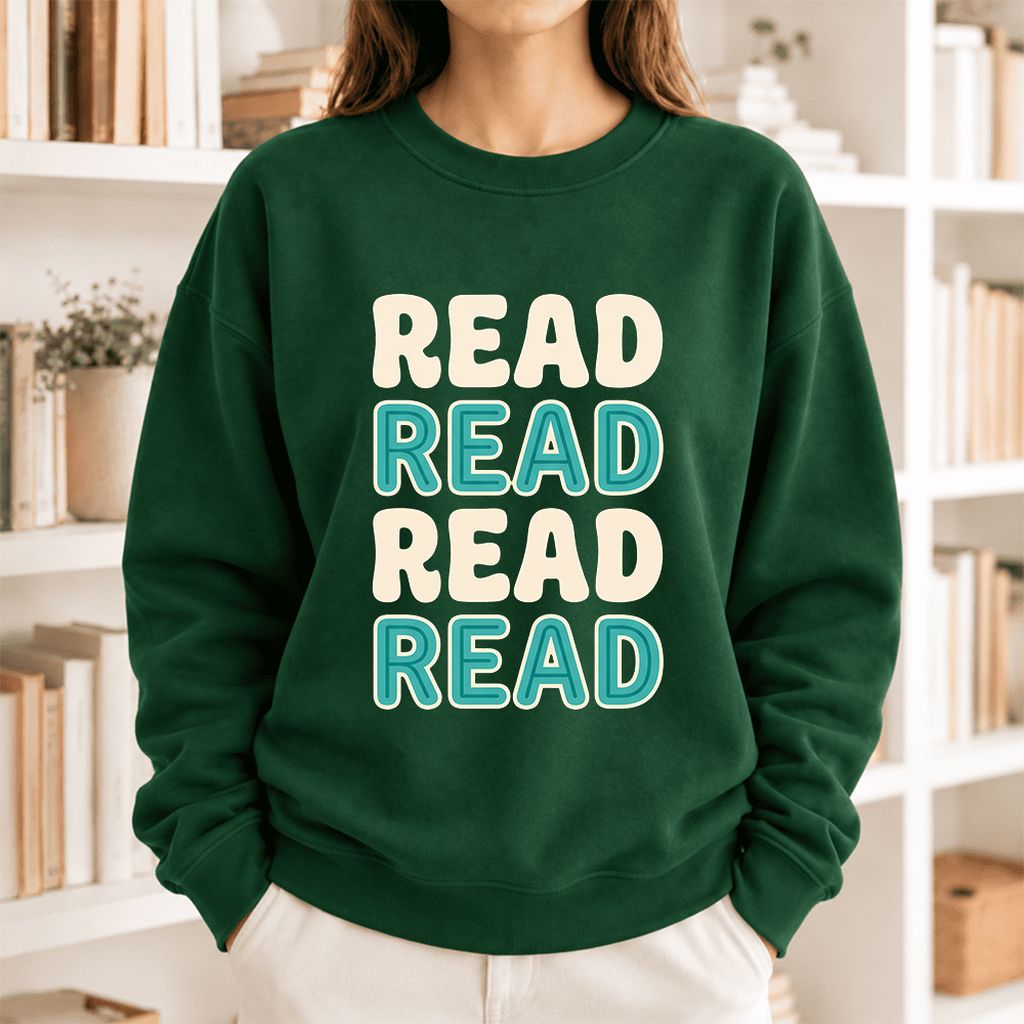Read Read Read Read Softstyle Sweatshirt | Simple Book Lover Gift Forest Green