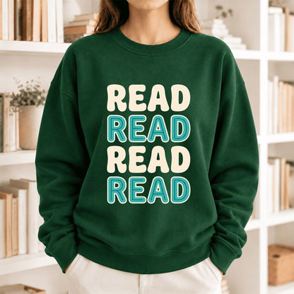 Read Read Read Read Softstyle Sweatshirt | Simple Book Lover Gift Forest Green