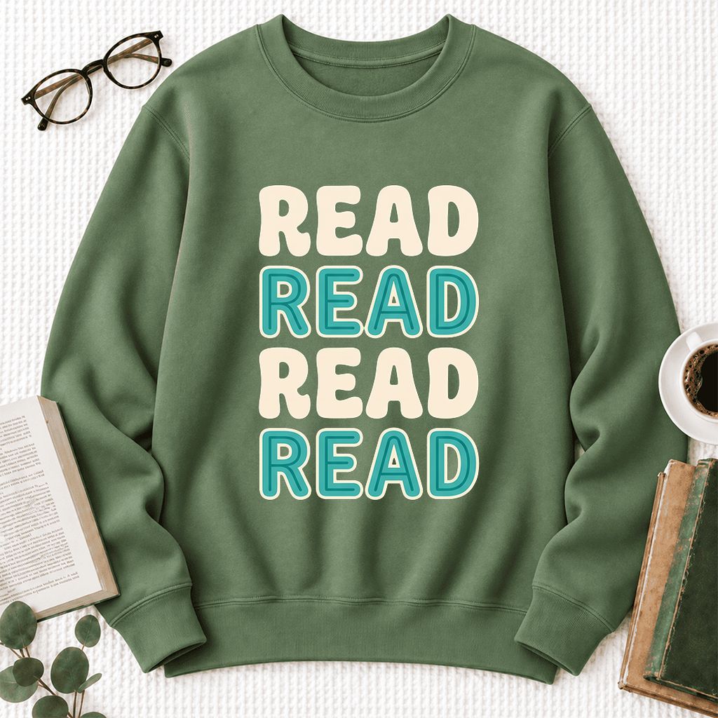 Read Read Read Read Softstyle Sweatshirt | Simple Book Lover Gift Military Green