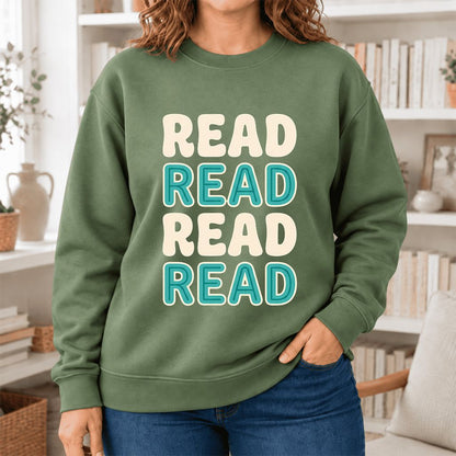 Read Read Read Read Softstyle Sweatshirt | Simple Book Lover Gift Military Green