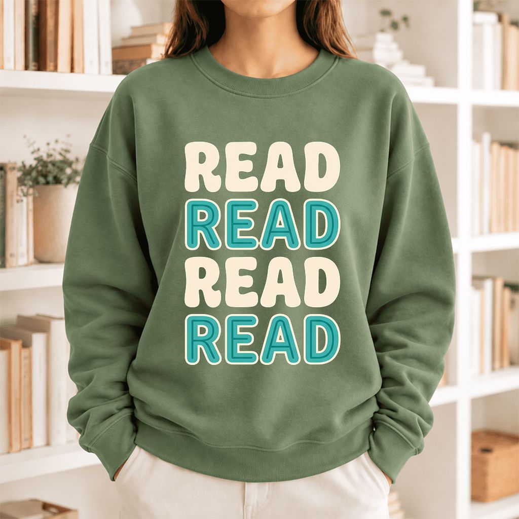 Read Read Read Read Softstyle Sweatshirt | Simple Book Lover Gift Military Green