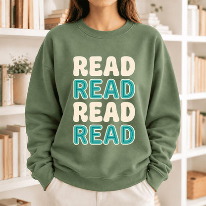 Read Read Read Read Softstyle Sweatshirt | Simple Book Lover Gift Military Green