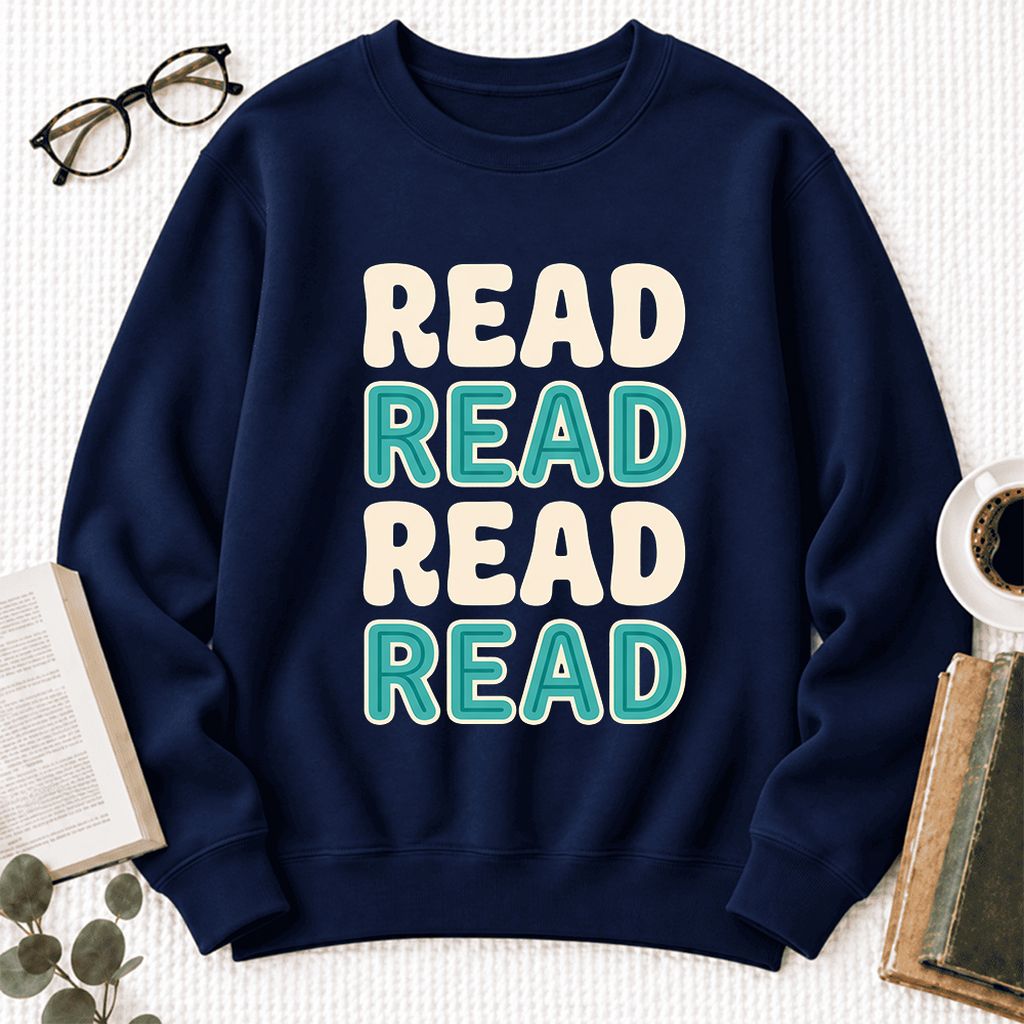 Read Read Read Read Softstyle Sweatshirt | Simple Book Lover Gift Navy