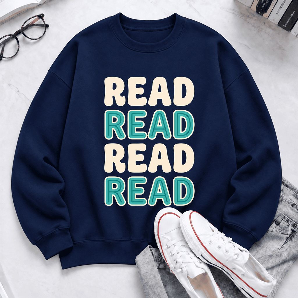 Read Read Read Read Softstyle Sweatshirt | Simple Book Lover Gift Navy
