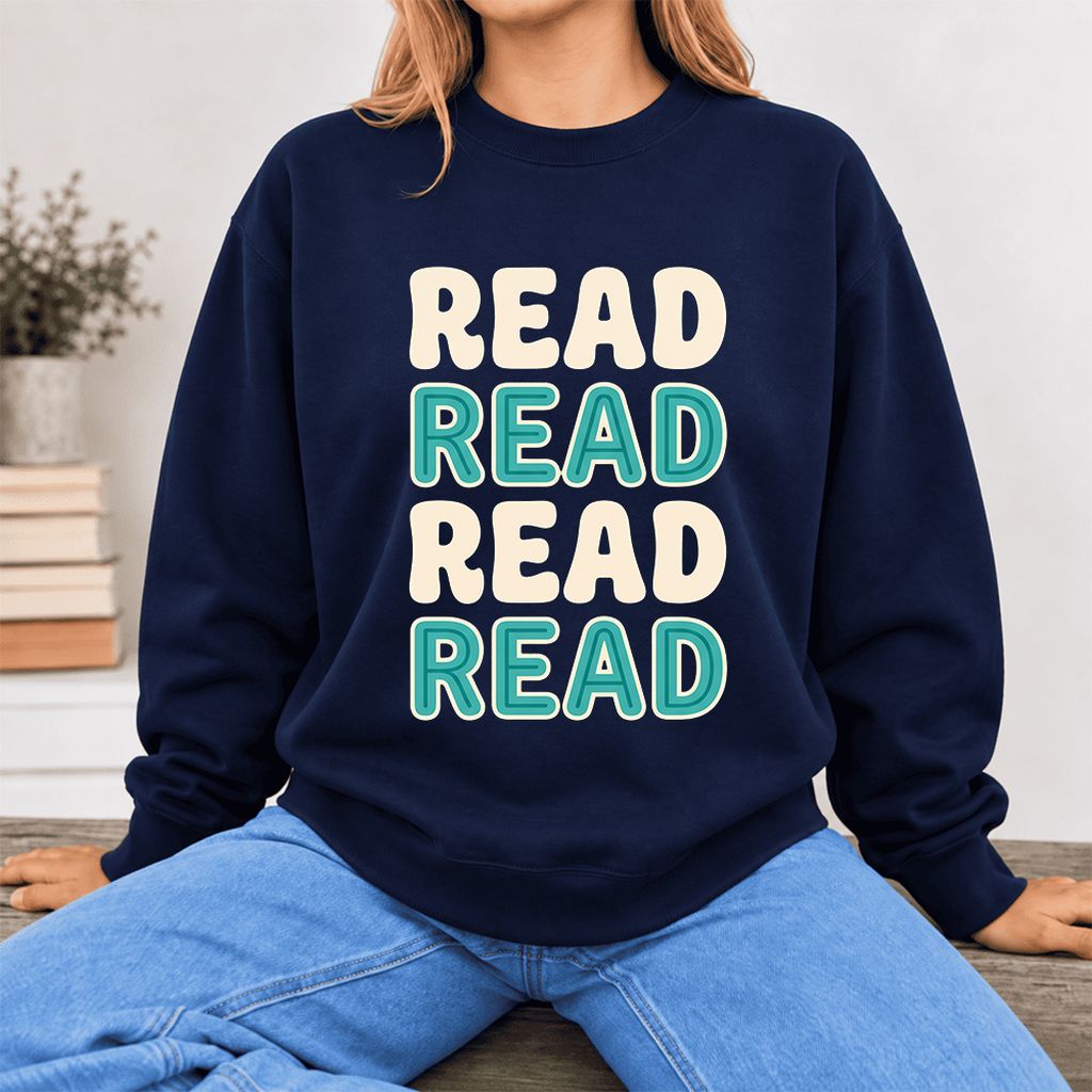 Read Read Read Read Softstyle Sweatshirt | Simple Book Lover Gift Navy