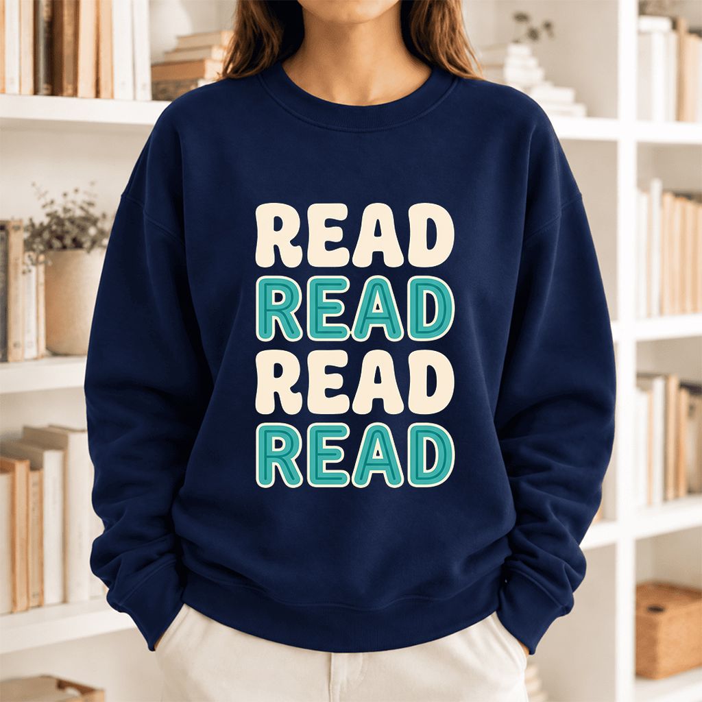 Read Read Read Read Softstyle Sweatshirt | Simple Book Lover Gift Navy