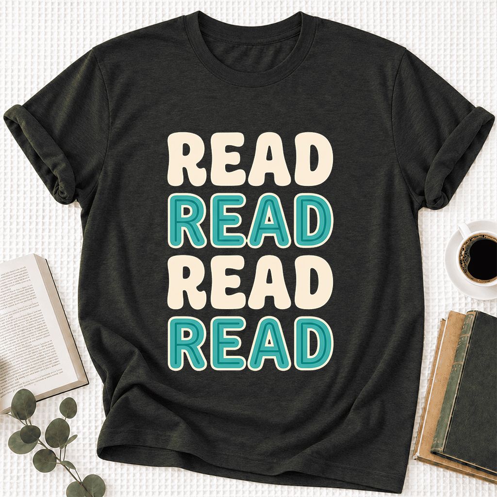 Read Read Read Read Ultra-Soft Cotton T-Shirt | Simple Book Lover Gift Black Heather