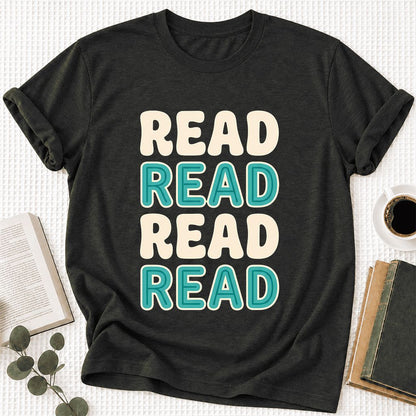 Read Read Read Read Ultra-Soft Cotton T-Shirt | Simple Book Lover Gift Black Heather