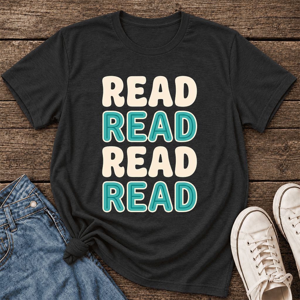 Read Read Read Read Ultra-Soft Cotton T-Shirt | Simple Book Lover Gift Black Heather