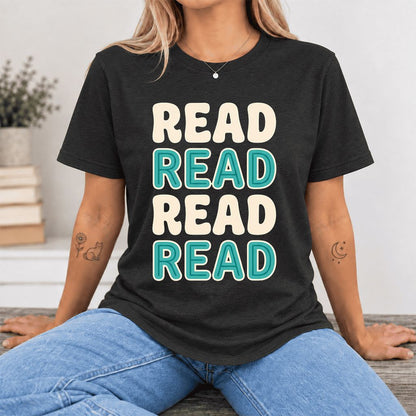 Read Read Read Read Ultra-Soft Cotton T-Shirt | Simple Book Lover Gift Black Heather