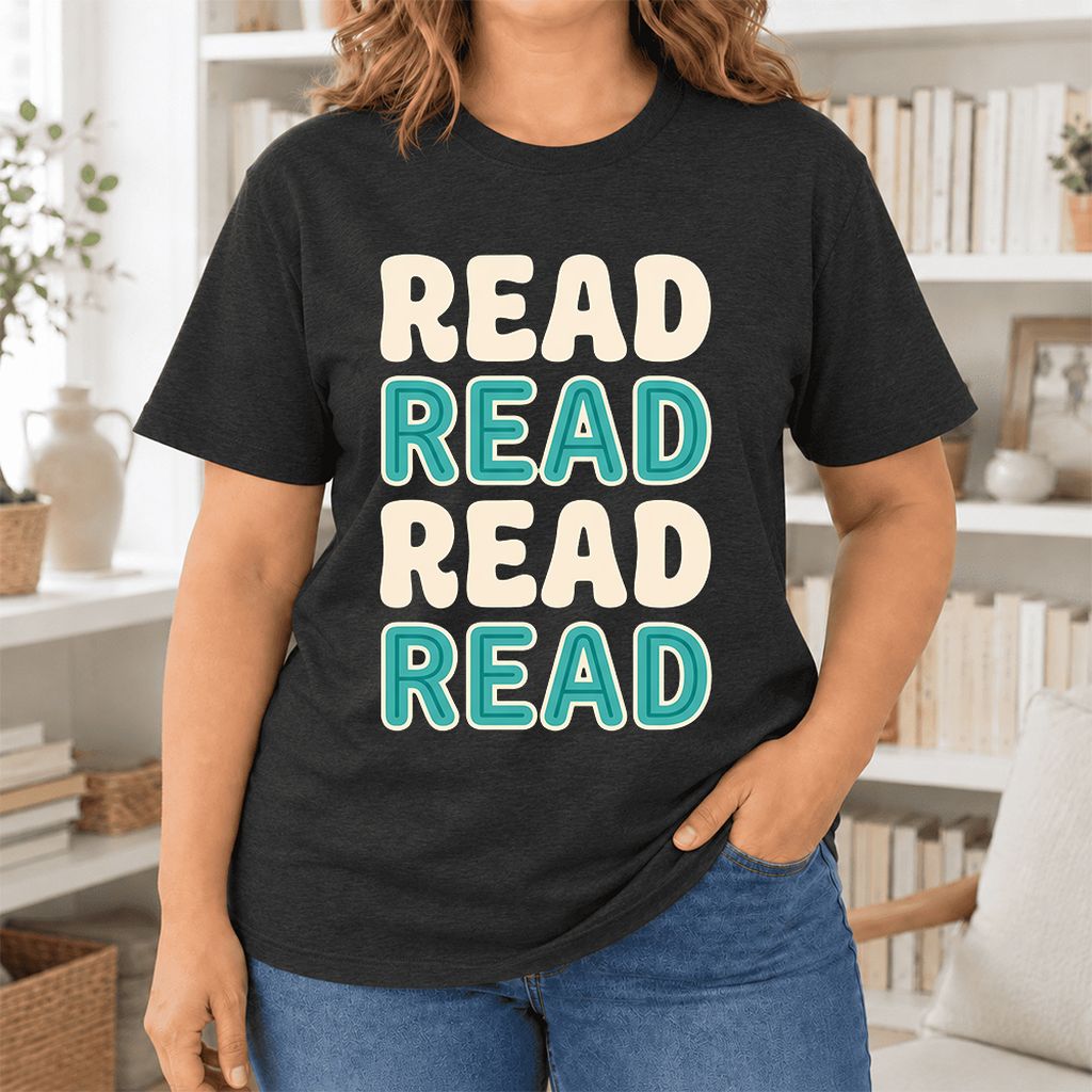 Read Read Read Read Ultra-Soft Cotton T-Shirt | Simple Book Lover Gift Black Heather