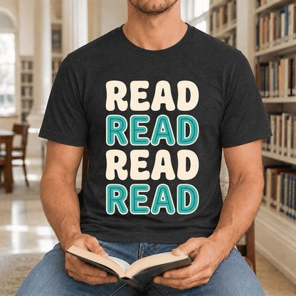Read Read Read Read Ultra-Soft Cotton T-Shirt | Simple Book Lover Gift Black Heather