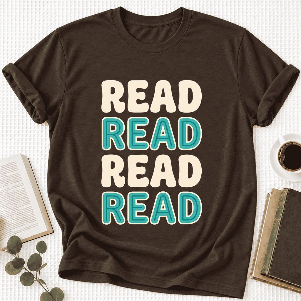 Read Read Read Read Ultra-Soft Cotton T-Shirt | Simple Book Lover Gift Brown