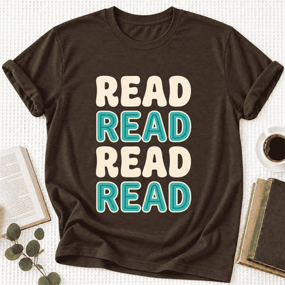 Read Read Read Read Ultra-Soft Cotton T-Shirt | Simple Book Lover Gift Brown