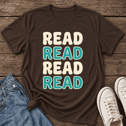 Read Read Read Read Ultra-Soft Cotton T-Shirt | Simple Book Lover Gift Brown