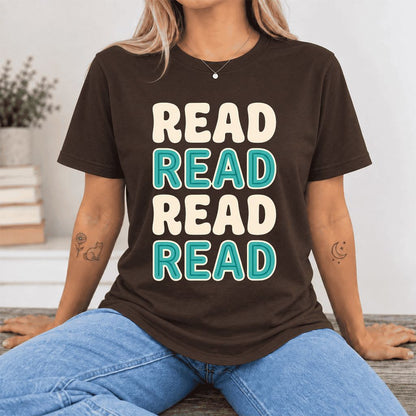 Read Read Read Read Ultra-Soft Cotton T-Shirt | Simple Book Lover Gift Brown