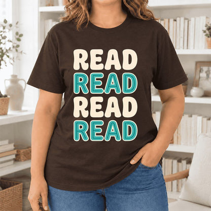 Read Read Read Read Ultra-Soft Cotton T-Shirt | Simple Book Lover Gift Brown