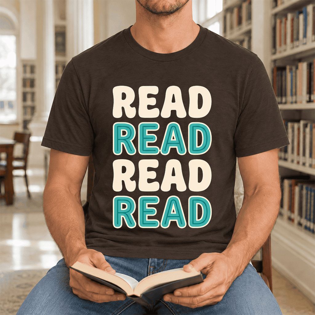 Read Read Read Read Ultra-Soft Cotton T-Shirt | Simple Book Lover Gift Brown