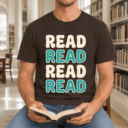 Read Read Read Read Ultra-Soft Cotton T-Shirt | Simple Book Lover Gift Brown