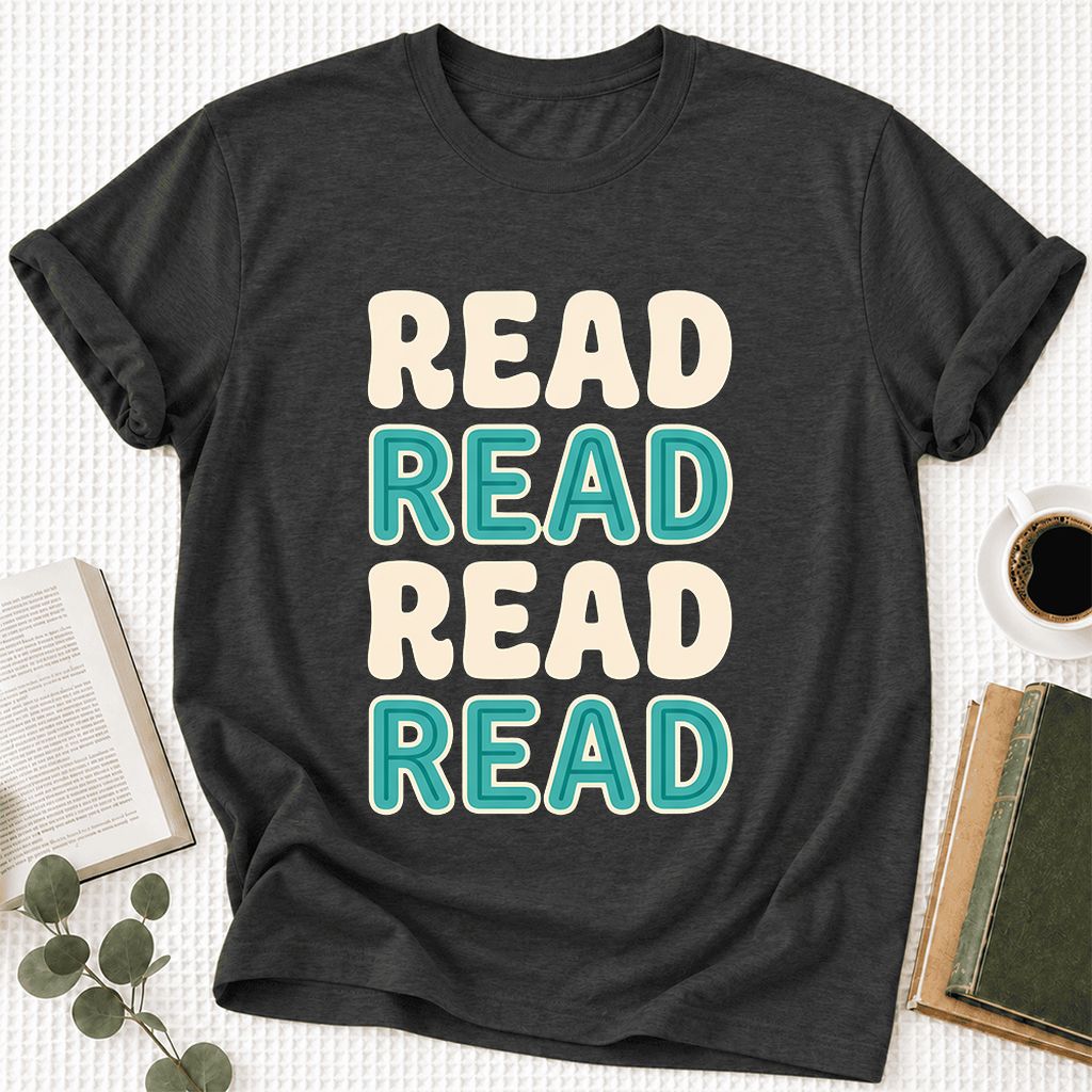 Read Read Read Read Ultra-Soft Cotton T-Shirt | Simple Book Lover Gift Dark Grey Heather