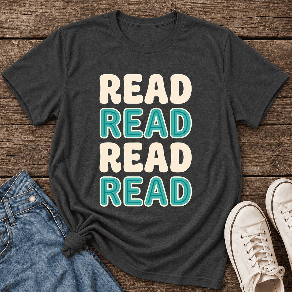 Read Read Read Read Ultra-Soft Cotton T-Shirt | Simple Book Lover Gift Dark Grey Heather