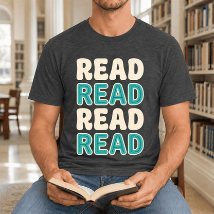 Read Read Read Read Ultra-Soft Cotton T-Shirt | Simple Book Lover Gift Dark Grey Heather