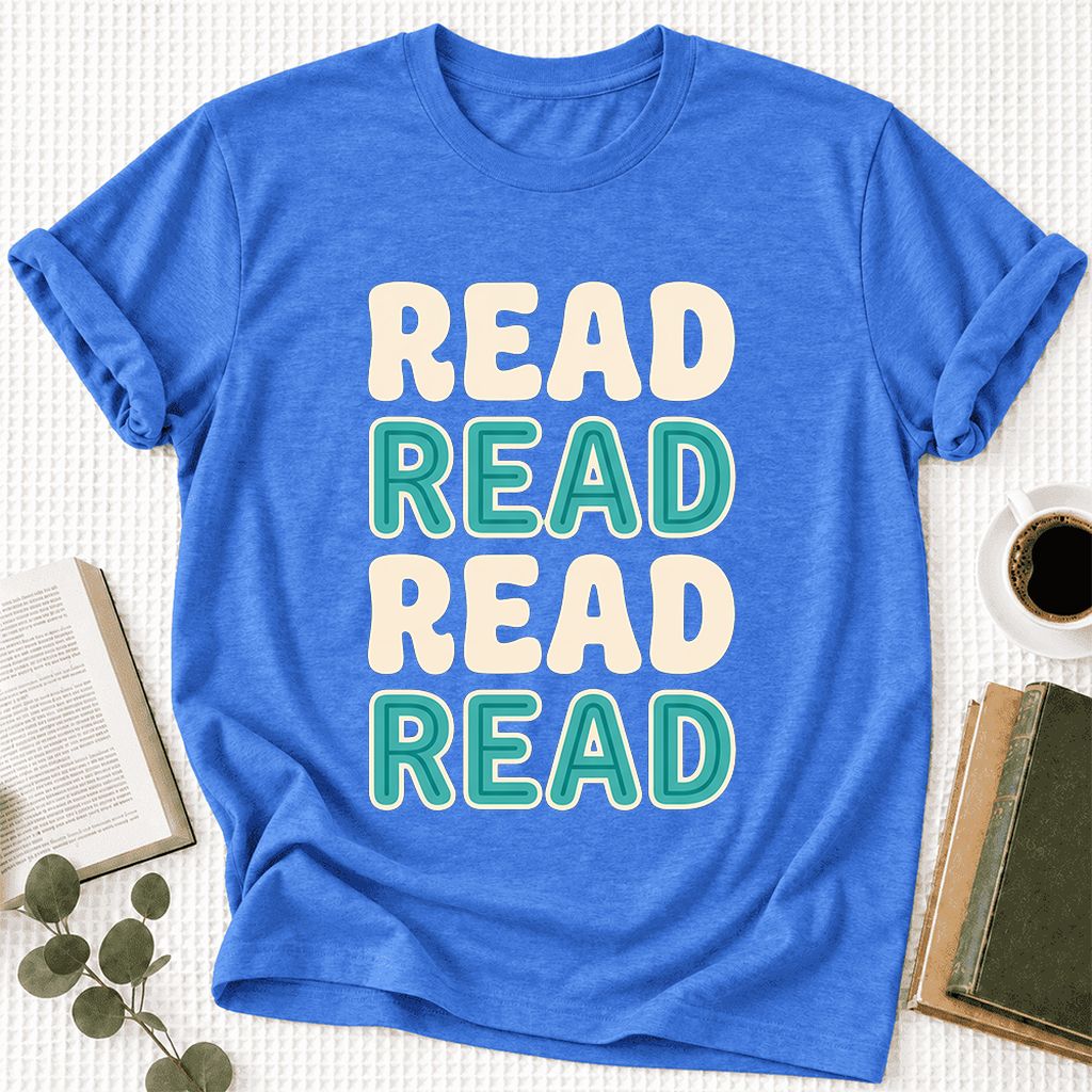 Read Read Read Read Ultra-Soft Cotton T-Shirt | Simple Book Lover Gift Heather True Royal