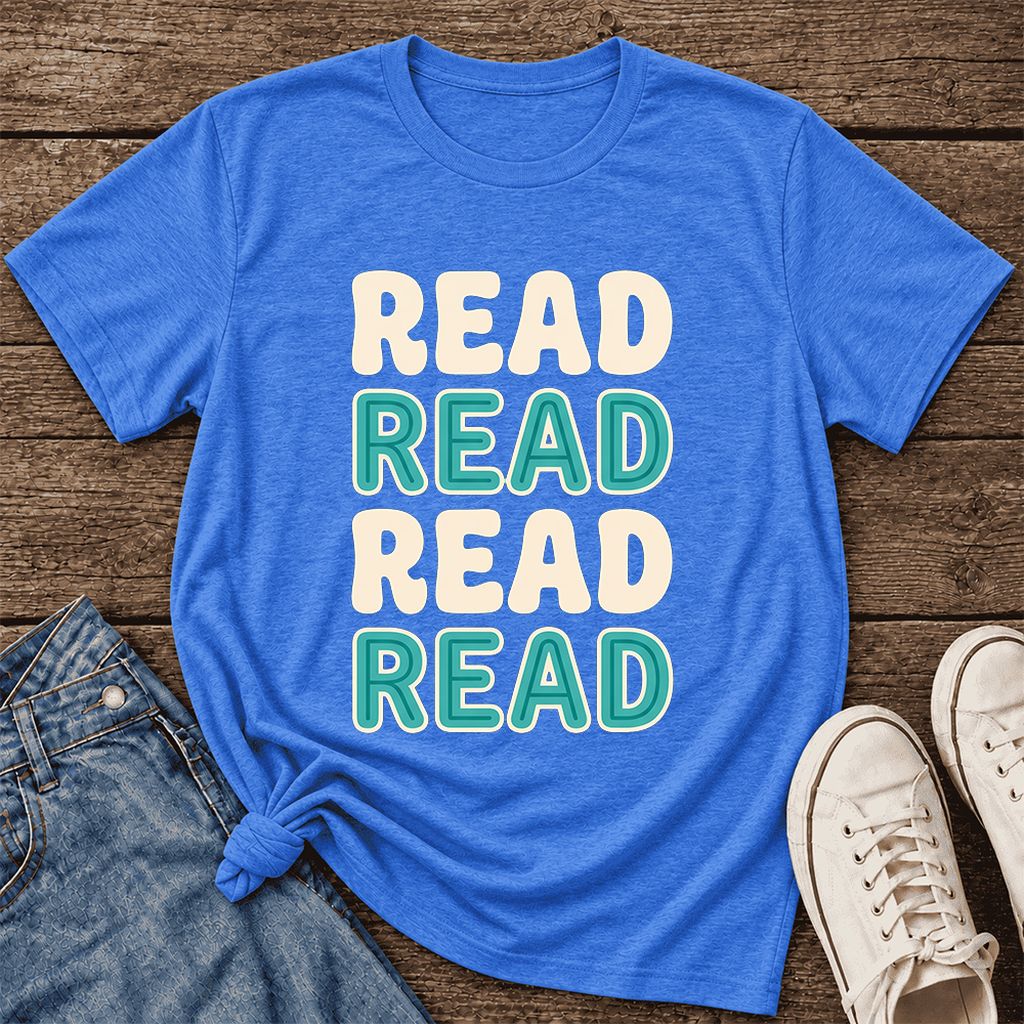 Read Read Read Read Ultra-Soft Cotton T-Shirt | Simple Book Lover Gift Heather True Royal