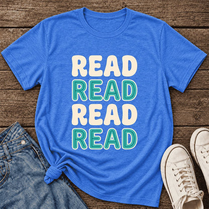 Read Read Read Read Ultra-Soft Cotton T-Shirt | Simple Book Lover Gift Heather True Royal