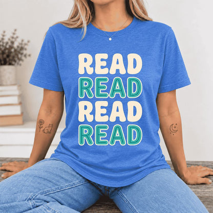 Read Read Read Read Ultra-Soft Cotton T-Shirt | Simple Book Lover Gift Heather True Royal