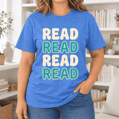 Read Read Read Read Ultra-Soft Cotton T-Shirt | Simple Book Lover Gift Heather True Royal