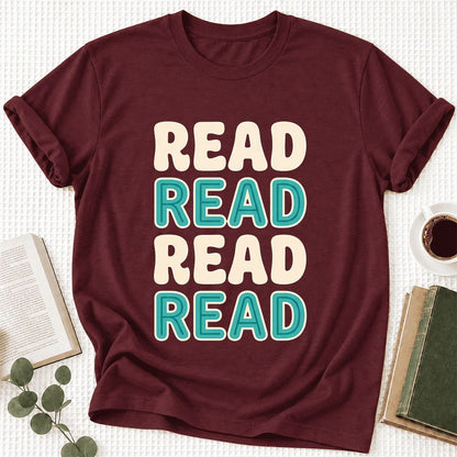 Read Read Read Read Ultra-Soft Cotton T-Shirt | Simple Book Lover Gift Maroon