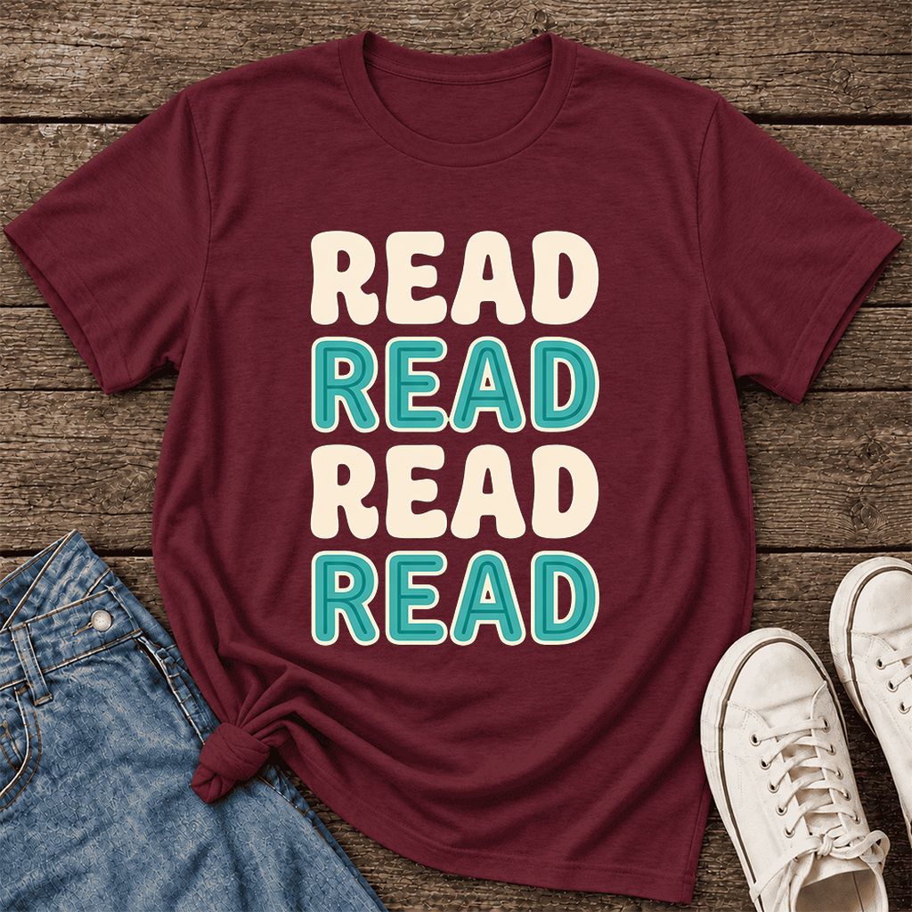 Read Read Read Read Ultra-Soft Cotton T-Shirt | Simple Book Lover Gift Maroon