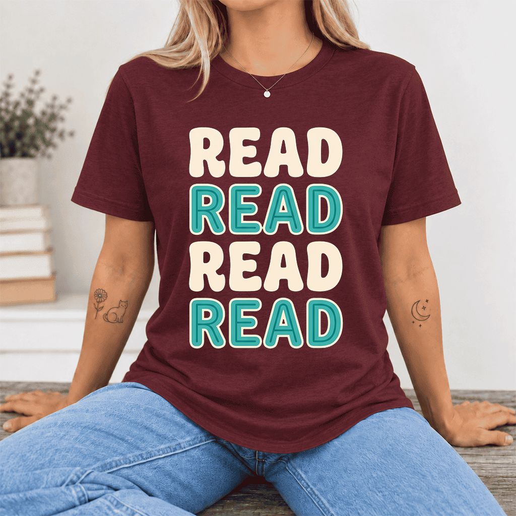 Read Read Read Read Ultra-Soft Cotton T-Shirt | Simple Book Lover Gift Maroon
