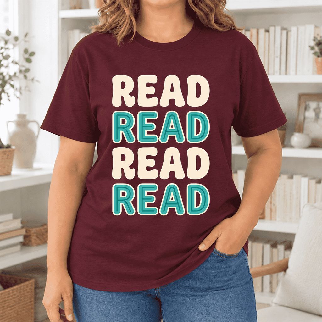 Read Read Read Read Ultra-Soft Cotton T-Shirt | Simple Book Lover Gift Maroon