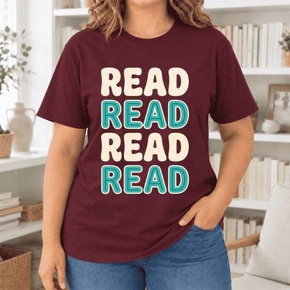 Read Read Read Read Ultra-Soft Cotton T-Shirt | Simple Book Lover Gift Maroon