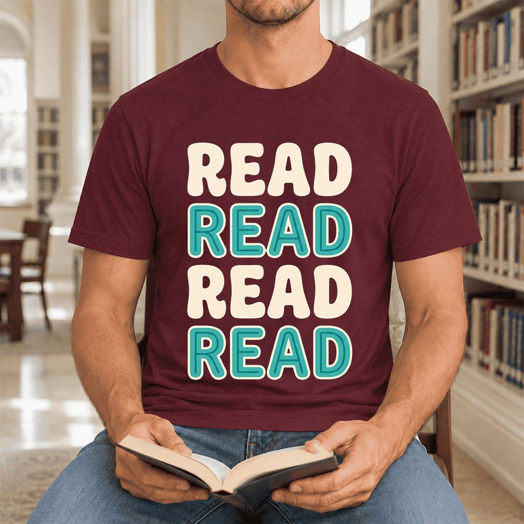 Read Read Read Read Ultra-Soft Cotton T-Shirt | Simple Book Lover Gift Maroon