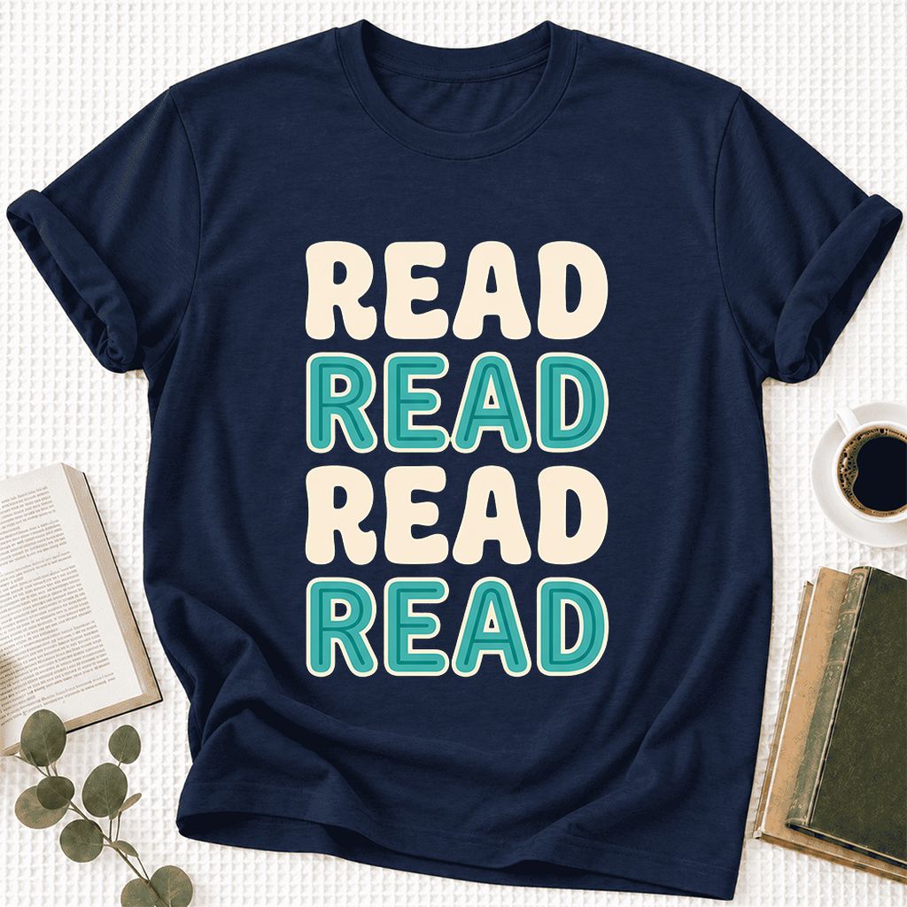 Read Read Read Read Ultra-Soft Cotton T-Shirt | Simple Book Lover Gift Navy