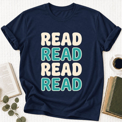Read Read Read Read Ultra-Soft Cotton T-Shirt | Simple Book Lover Gift Navy