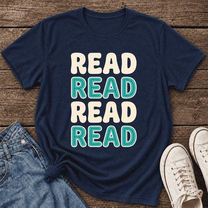 Read Read Read Read Ultra-Soft Cotton T-Shirt | Simple Book Lover Gift Navy