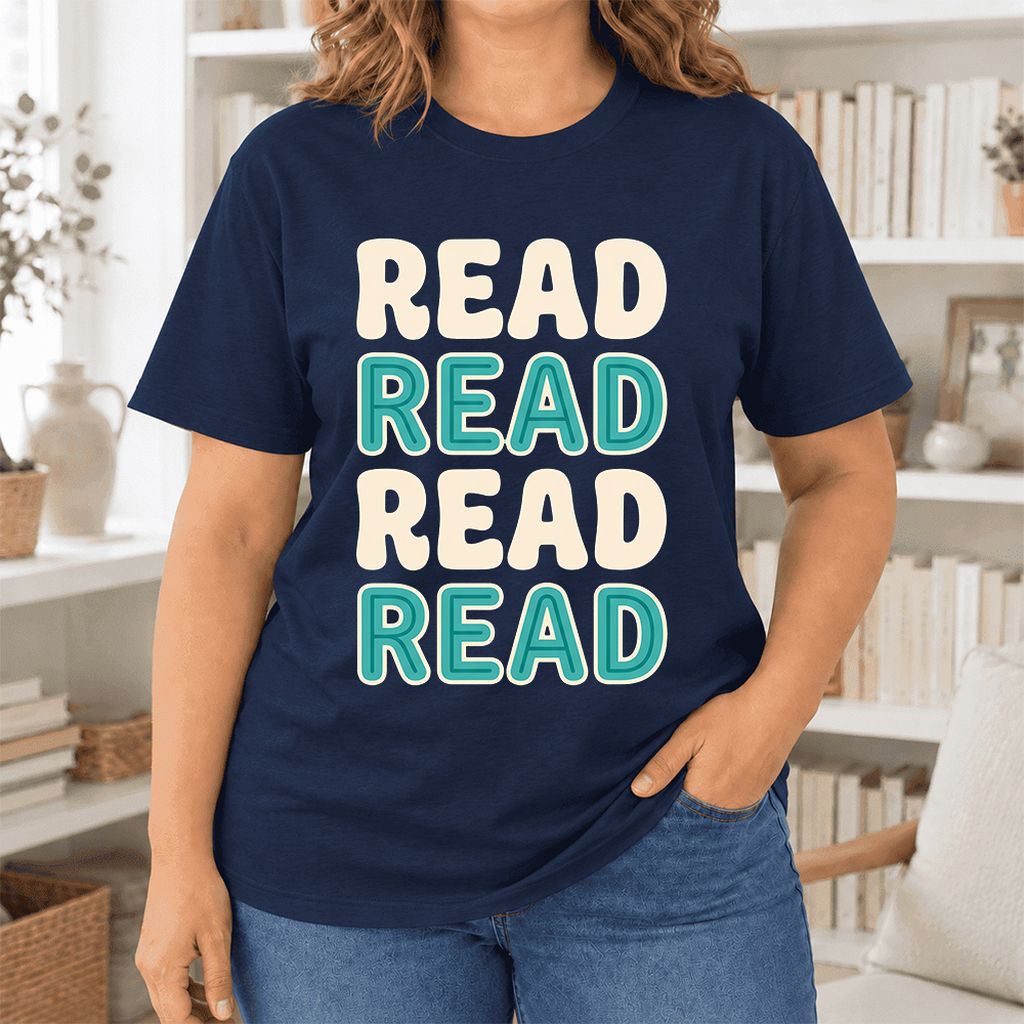 Read Read Read Read Ultra-Soft Cotton T-Shirt | Simple Book Lover Gift Navy