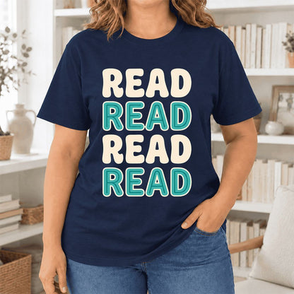 Read Read Read Read Ultra-Soft Cotton T-Shirt | Simple Book Lover Gift Navy