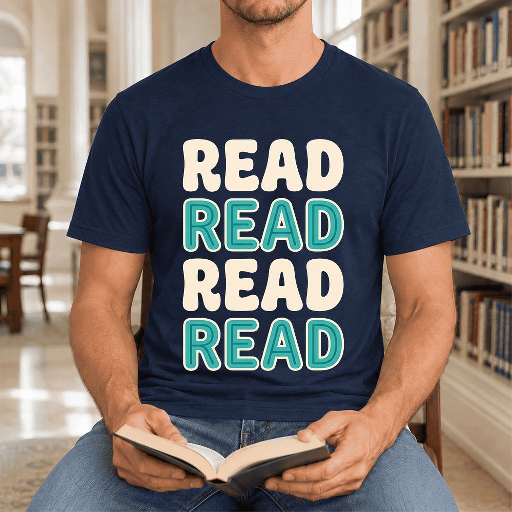 Read Read Read Read Ultra-Soft Cotton T-Shirt | Simple Book Lover Gift Navy