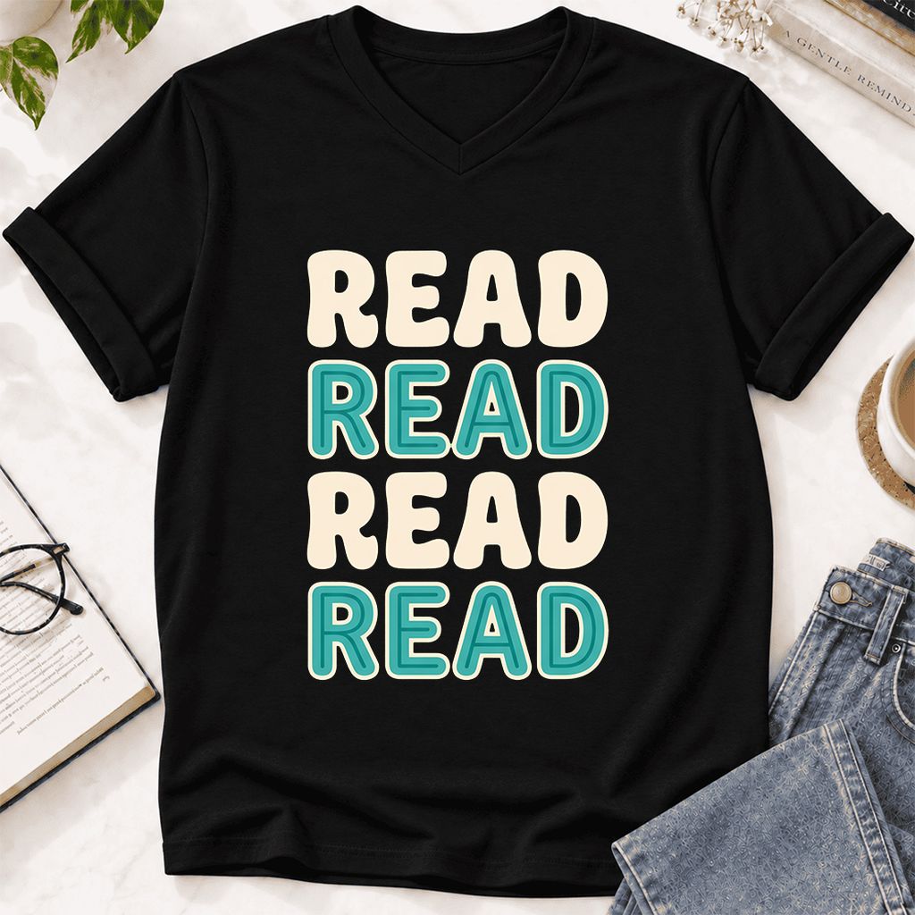 Read Read Read Read Ultra-Soft V-Neck | Simple Book Lover Gift Black