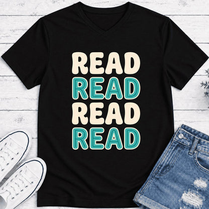 Read Read Read Read Ultra-Soft V-Neck | Simple Book Lover Gift Black