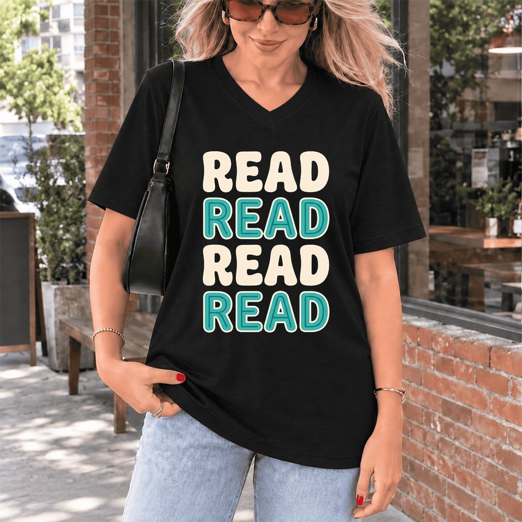 Read Read Read Read Ultra-Soft V-Neck | Simple Book Lover Gift Black