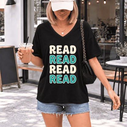 Read Read Read Read Ultra-Soft V-Neck | Simple Book Lover Gift Black